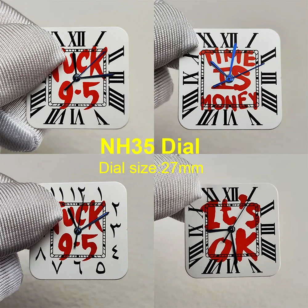 NH35 quadratisches Zifferblatt, 9,5 Zifferblatt, individuelles Logo, 27-mm-Zifferblatt, römisches Herrenuhr-Zifferblatt-Zubehör, geeignet für NH35-Uhrwerk, Uhrenzubehör Image