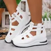 Plateau-Sandalen für Damen, Lederschuhe, 2022, Sommer-Clogs, Keil, atmungsaktiv, weiblich, weiß, große Größe, Muffins-Schuh, High Heels