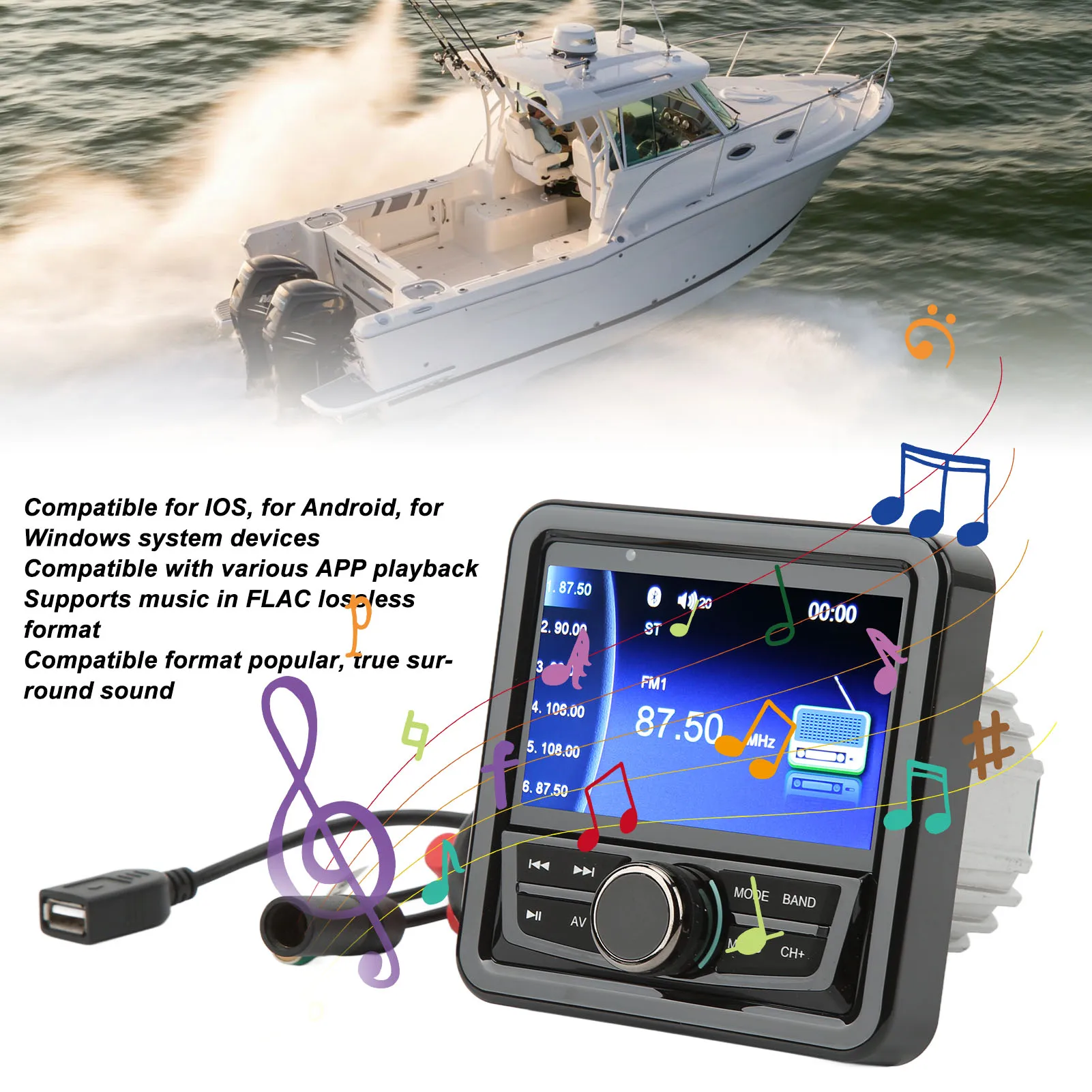 Marine Radio Stereo Anti-Interferenz Bluetooth Medien empfänger Unter ausgang wasserdicht Bluetooth für Yachten Fahrzeuge LKW Image