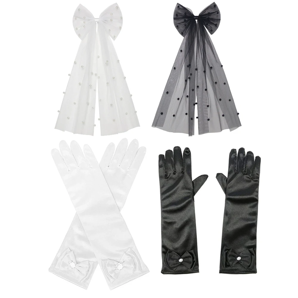 Mädchen Prinzessin Cosplay Zubehör Perle Verschönern Prinzessin Haarnadeln + Handschuhe 2 stücke Zubehör Sets Für Kinder Hochzeit Stirnband Image