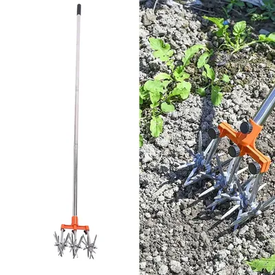 Stainless Steel Manual Hand Rotary Cultivator Teeth Adjustable Handle Garden Hand Tiller Multifunctional Cultivator For Lawn