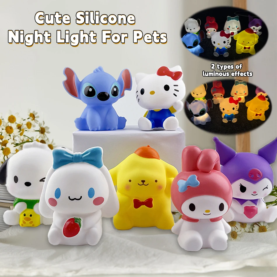 Neue Kawaii Sanrios Nachtlicht Emaille Wolke Cartoon Stich Kuromi Cinnamoroll Pochacco Kleine Tisch Licht Beleuchtung Dekoration Image