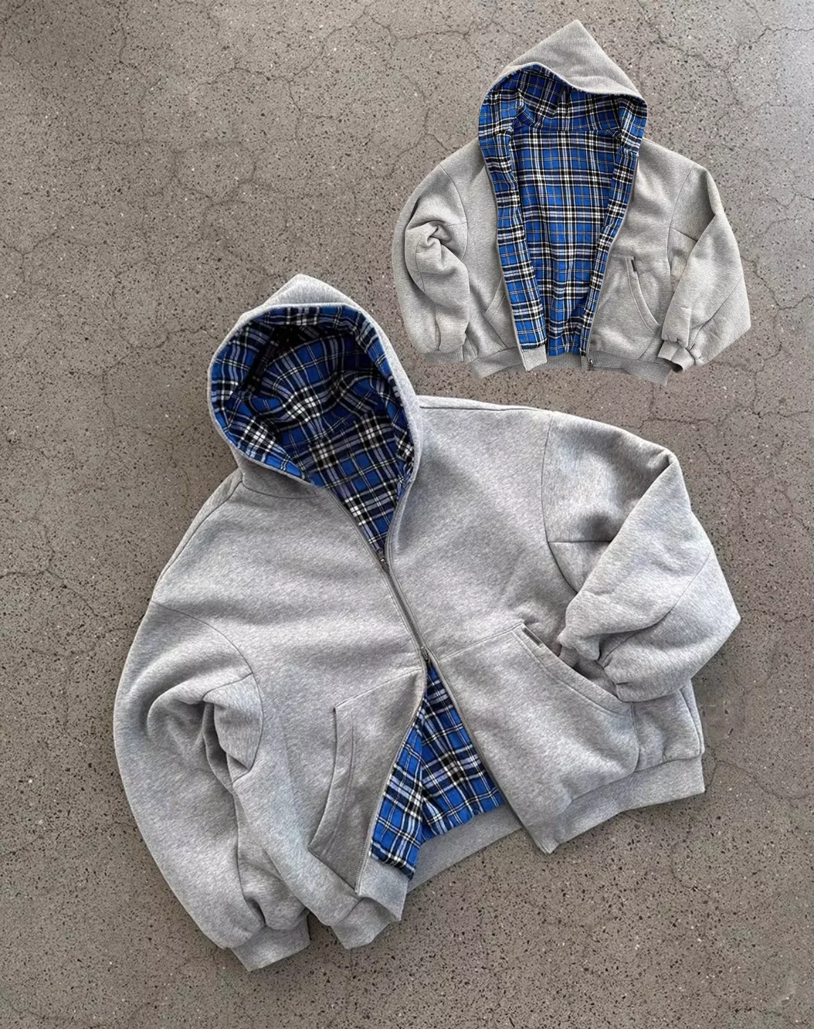 Harajuku Oversized Reversible Hoodies Men Women Mauroicardi Luxury Designer Clothing Hoodie with Plaid Lining Street Sweatshirt