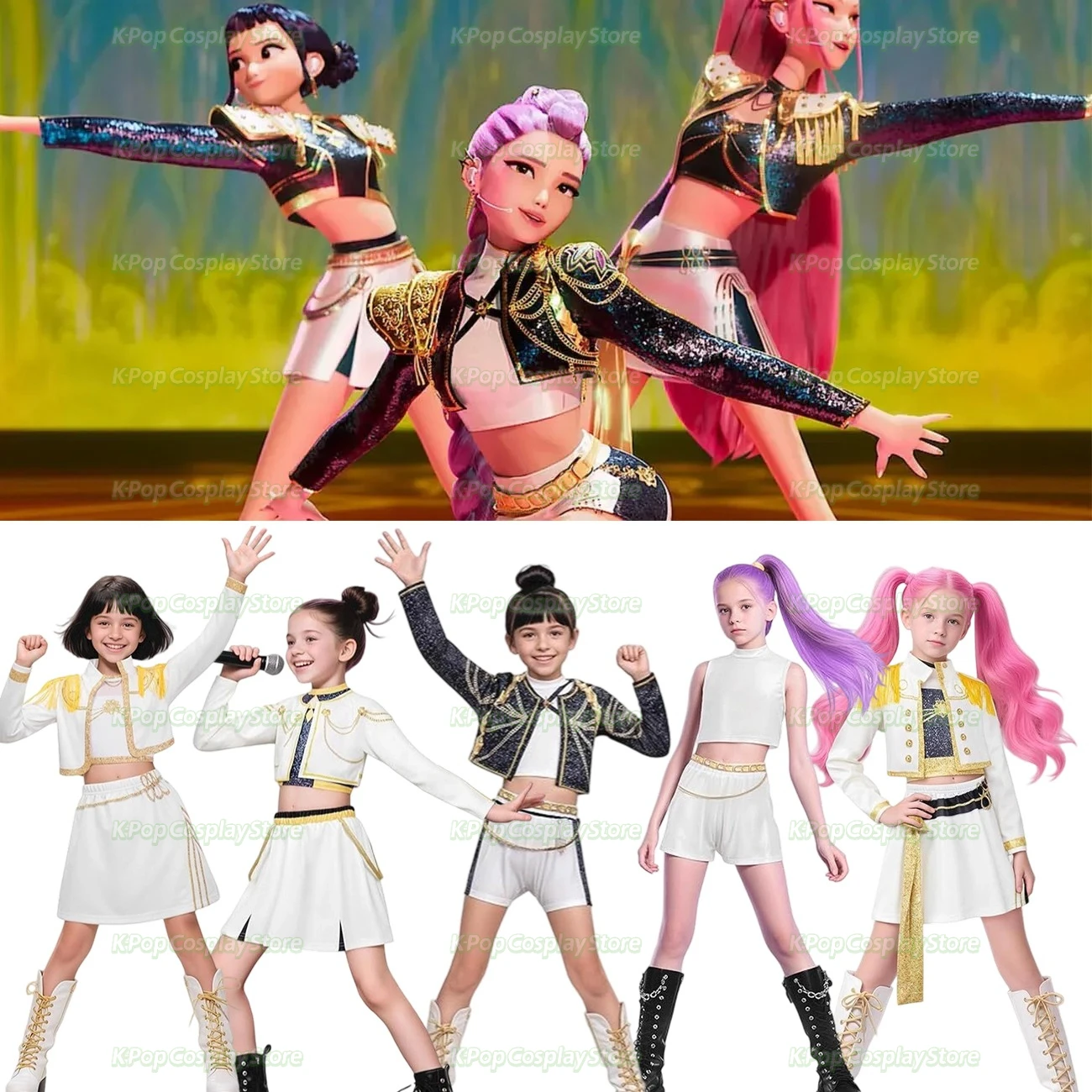 K-Pop Huntrix Rumi Cosplay for Kids Girls 3D Print Rumi Mira Zoey Cosplay Costume Kpop Demon Hunters Suit Halloween Party Outfit