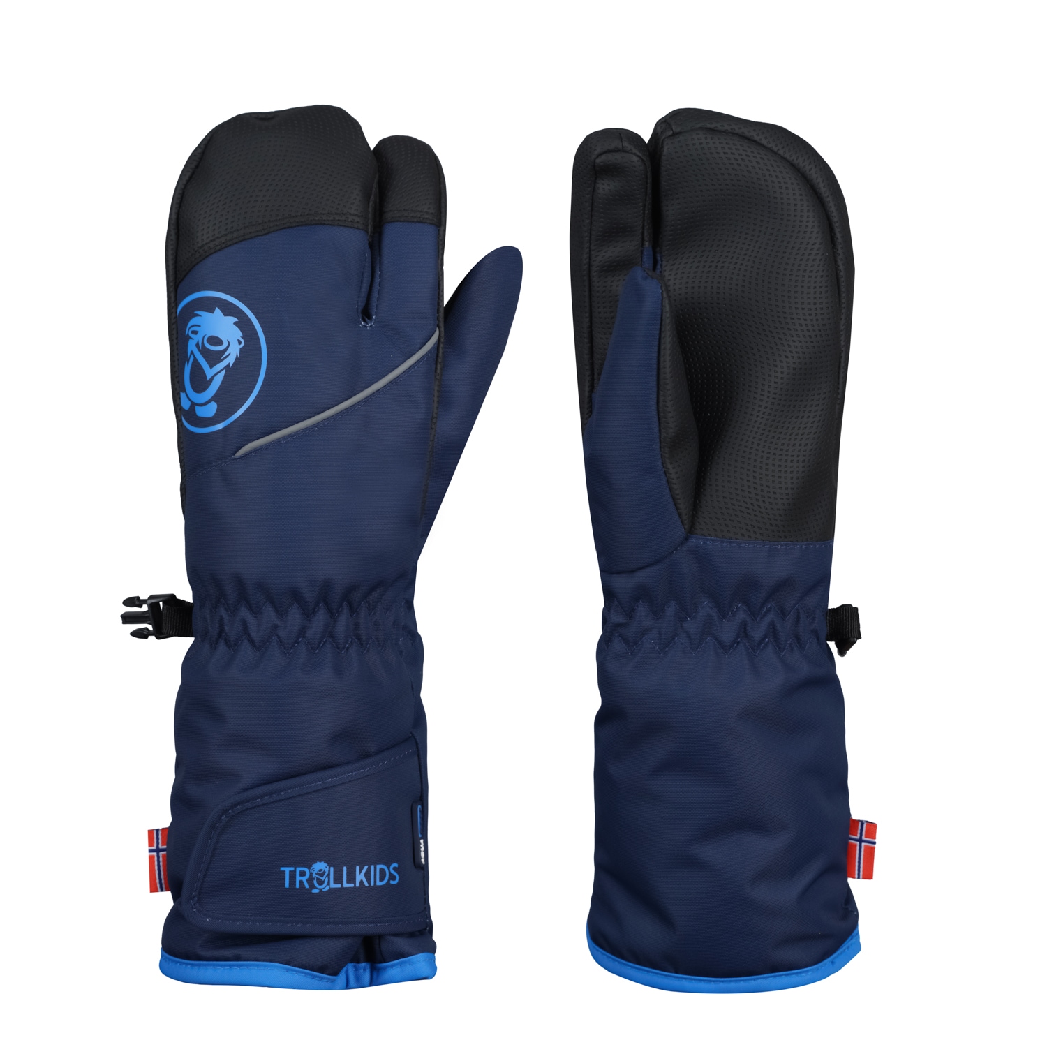 Skihandschuhe TROLLKIDS "KIDS TROLL 3 FINGER GLOVE", Damen, Gr. 6 (11Y/12Y), blau (navy, medium blau), Obermaterial: 100% Polyester. Futter: 100% Polyester. Wattierung: 100% Polyester, Handschuhe Image