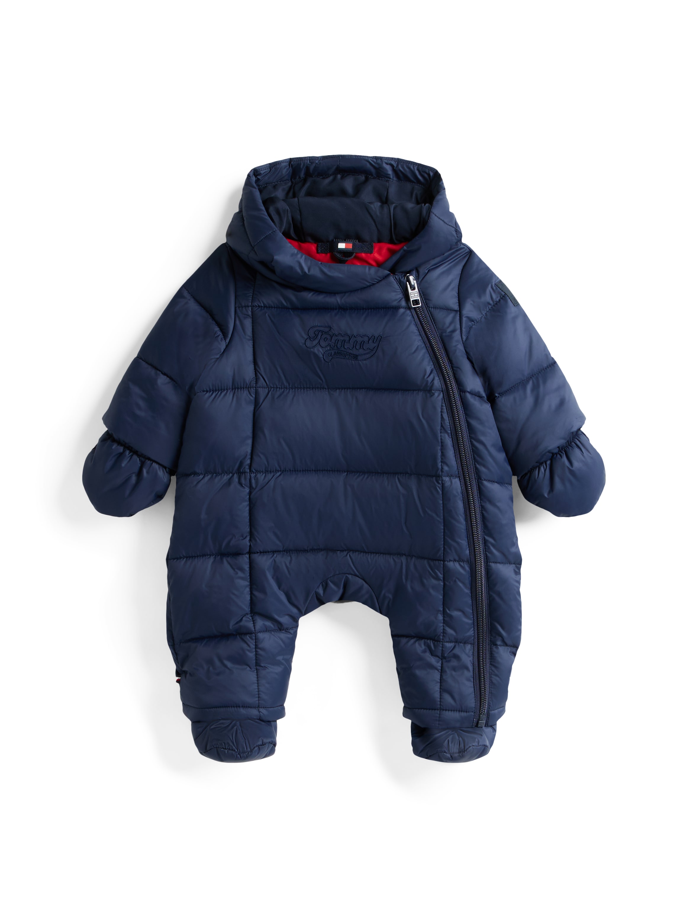 Schneeoverall TOMMY HILFIGER "TOMMY PUFFER SKISUIT", Baby, Gr. 92, blau (schwarz night navy), Jersey, Obermaterial: 100% Polyamid, unifarben, regular fit normal, Rundhals, eingesetzt, Overalls, für Babys Image