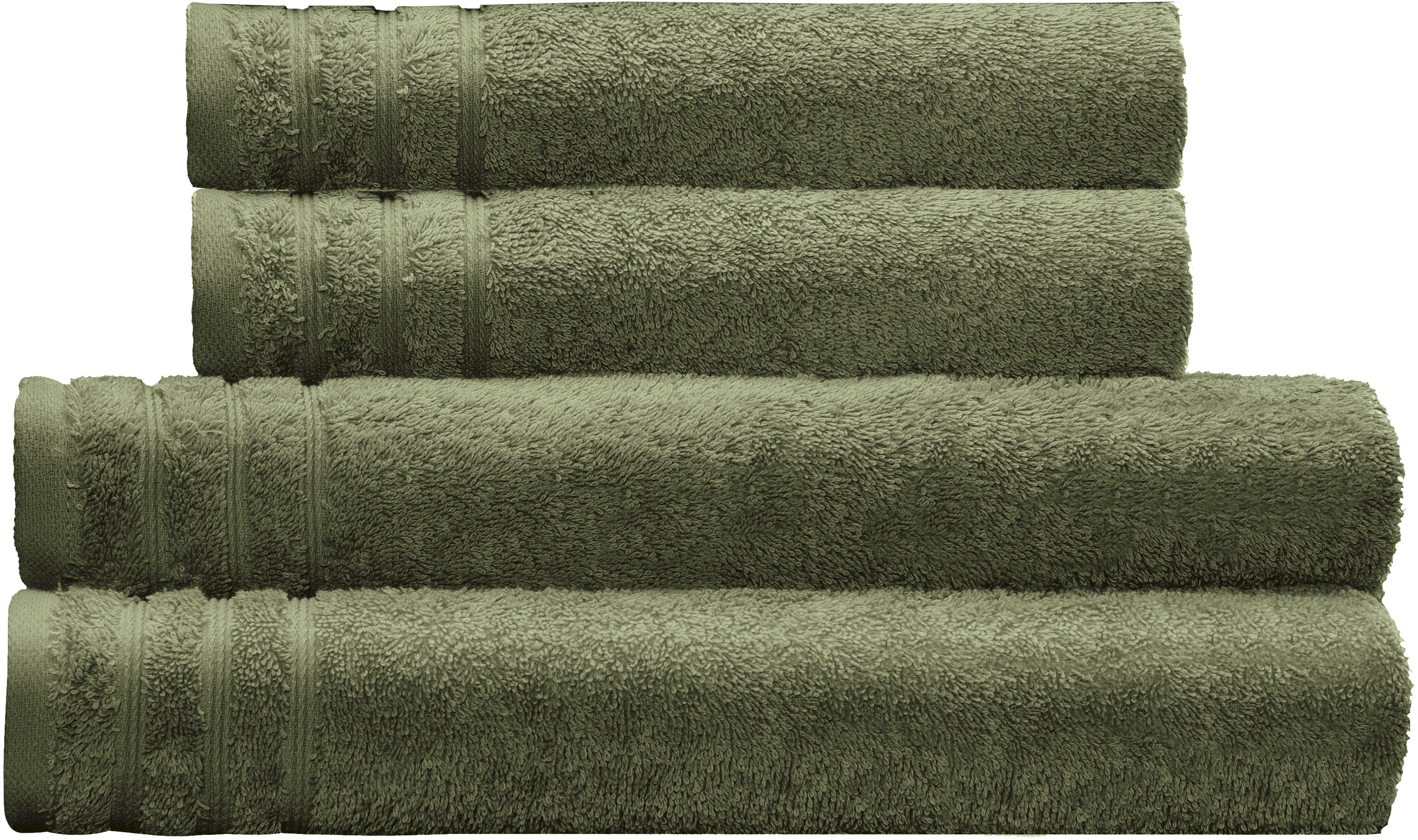 Handtuch Set KLEINE WOLKE "Royal, 4 Stück (2 Handtücher 50/100 cm + 2 Duschtücher 70/140 cm)", grün (forest), 4 Stk., Frottier, Obermaterial: 100% Baumwolle, Handtuch-Sets, Uni Farben, mit Bordüre, weich, in verschiedenen Sets erhältlich Image