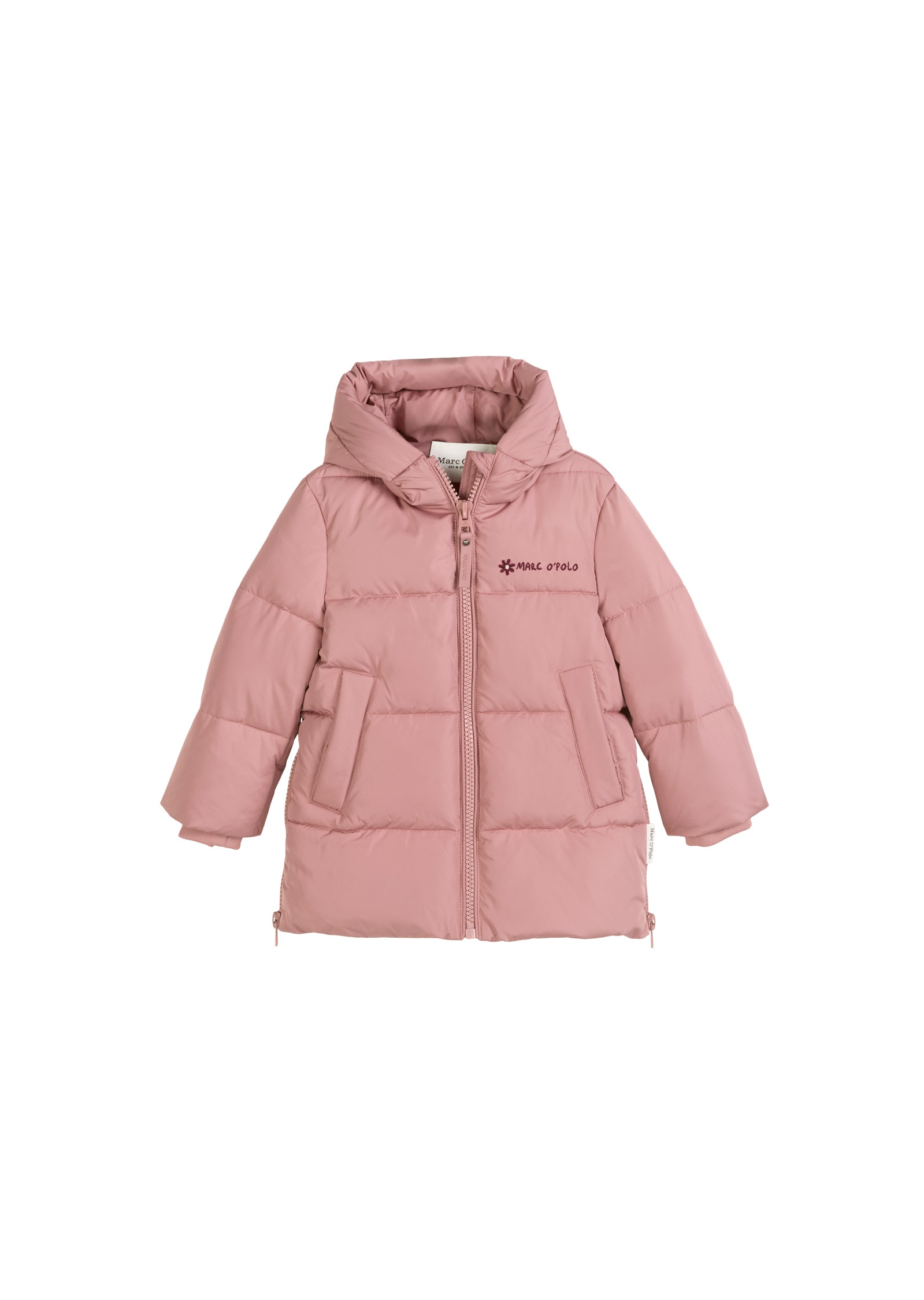 Outdoorjacke MARC O'POLO "mit extra Länge", Mädchen, Gr. 128/134, rosa (pale rose), Obermaterial: 100% Polyester; Füllung: 100% Nicht verfügbar; Futter: 100% Nicht verfügbar, unifarben, Casual, regular fit, Rippbündchen, Jacken