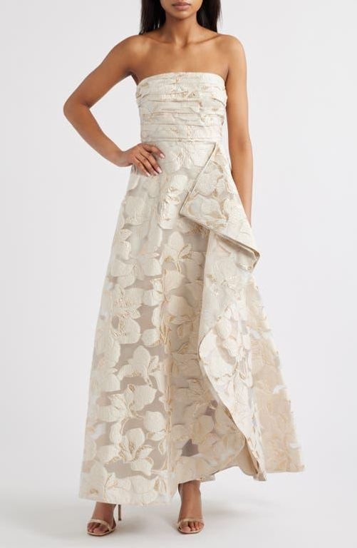 Metallic Floral Jacquard Strapless Gown - Natural - Tahari Dresses