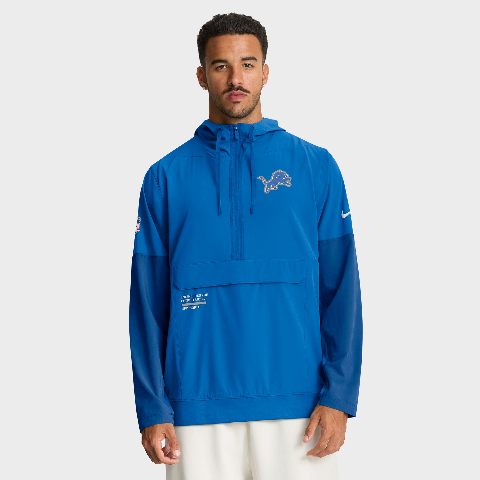 "Herren Nike Detroit Lions Sideline Anorak Kapuzenjacke mit halbem Reißverschluss, Blau" Image