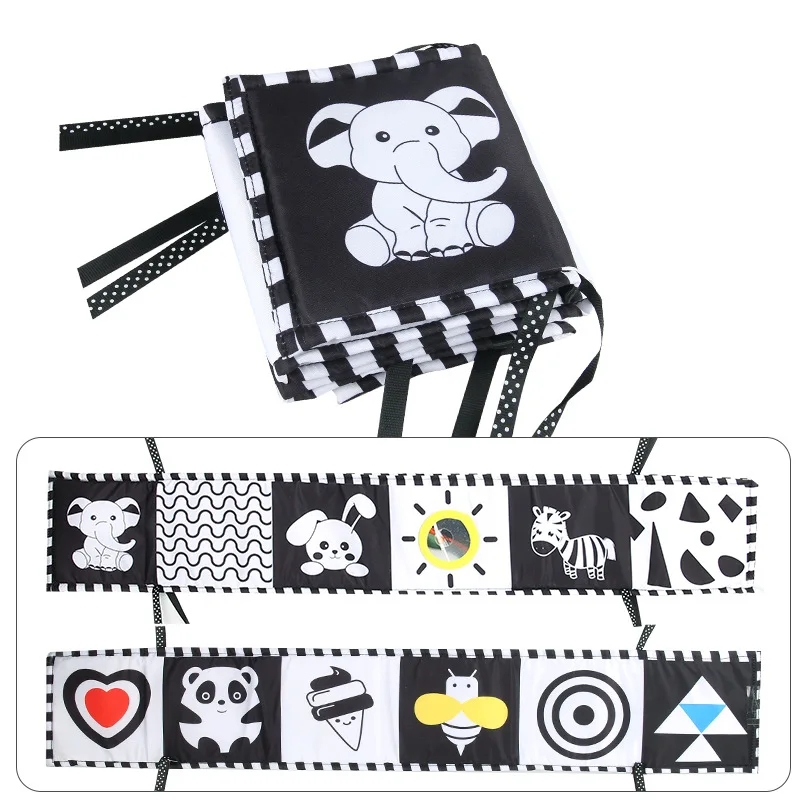 Baby Buch Sensorische Tuch Buch Spielzeug Krippe Spielzeug Schwarz und Weiß Tier Tuch Bücher Frühen Lernen Montessori Bücher Für Baby Kinder