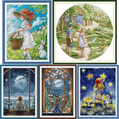 Joy Sunday Pre-printed Cross Stitch Kit Easy Pattern Aida Stamped Fabric Embroidery Set-Cartoon Character