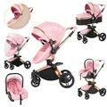 360 ° Passeggino 3 IN 1 Seggiolino auto Passeggino Combo Sistema da viaggio Passeggini Passeggino portaoggetti grande in pelle ad alto paesaggio