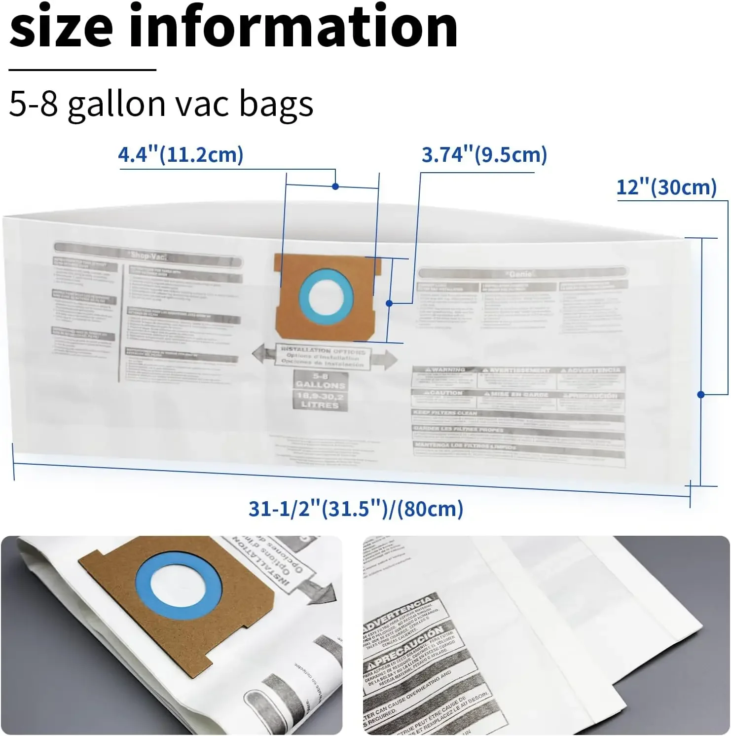 Staubbeutel für Shop Vac 5–8 Gallonen Vakuum Typ E/H 90661 906–61 9066100 Einweg-Sammelfilterbeutel Ersatz Ersatzteile Image