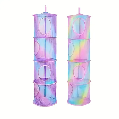 1pc Colorful Four Layer Foldable Storage Hammock - Space Saving Home and Travel Display Network, Art Storage Container