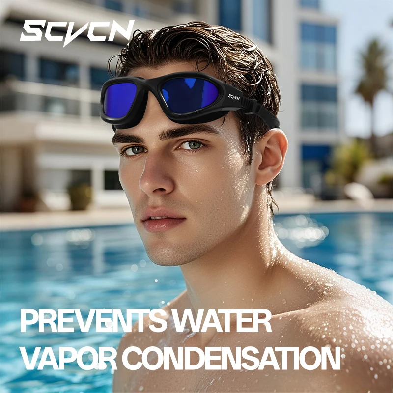 Polarisierte professionelle Schwimmbrille für Erwachsene, beschlagfrei, UV-Schutz, wasserdicht, verstellbar, Silikon-Schwimmbrille im Pool Image