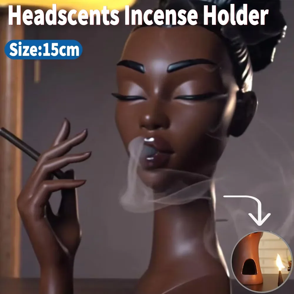 Schwarze Frau Kopf Weihrauch Brenner Harz Kreatives Design Handgemachte Weihrauch Räuchergefäß Zimmer Home Art Decor Für Aromatherapie Image