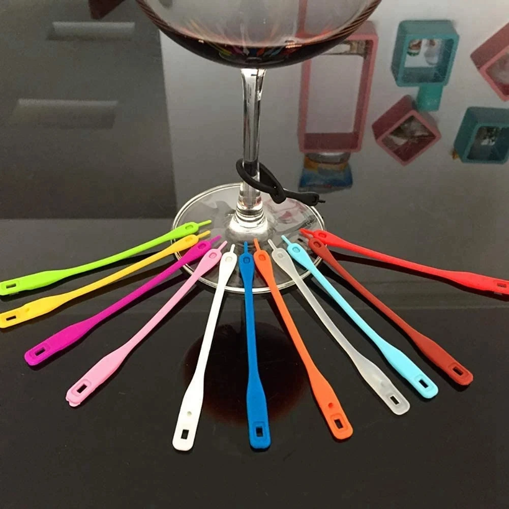 12 Teile/satz Wein Glas Charms Marker Food Grade Silikon 11,3 cm/4,44 in Bunte Wein Maker Identifizieren Schnaps glas Für Party Image