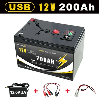  12V 18650 Batterie 200Ah Lithiumbatterie LiFeP04 mit BMS 4000+ Zyklen Perfekt für Solar-Fischfinder Power Wheel Boat Home RV 