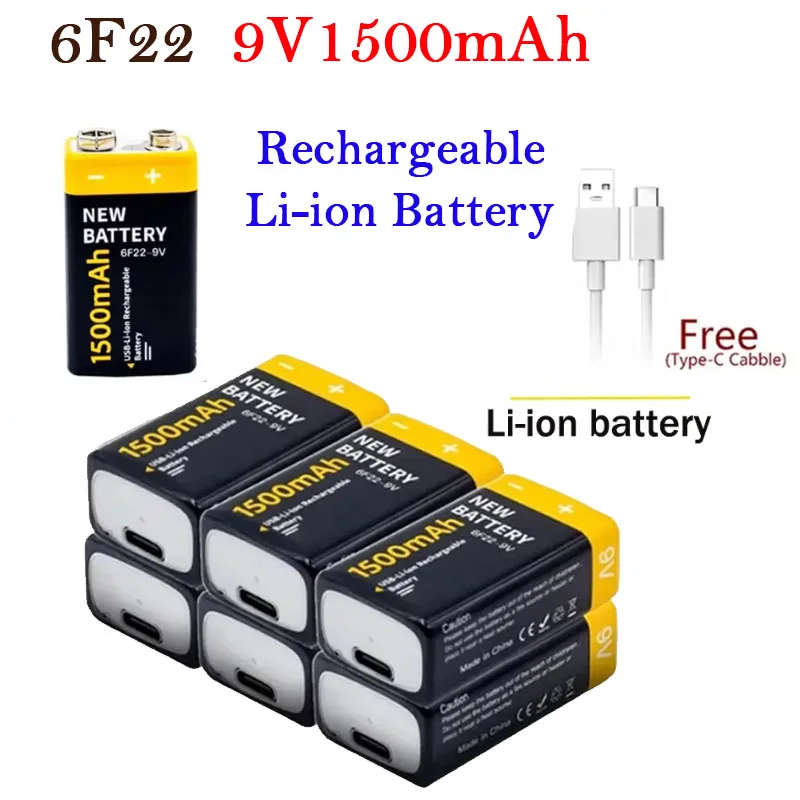 1-8PCS USB-9V 1100mAh li-ion Akku Typ-C USB 6F22 9V Batterie für RC Hubschrauber Modell Mikrofon Spielzeug Image