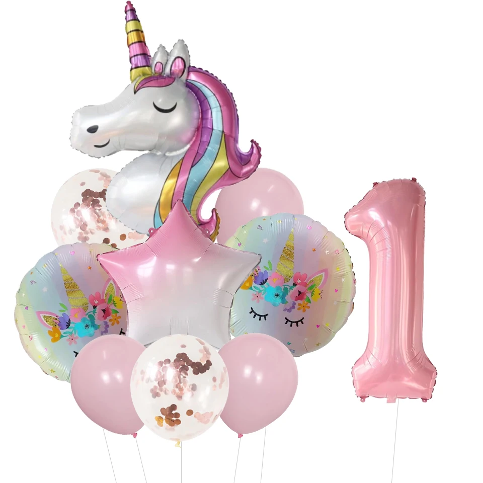 10 Stück Regenbogen-Einhorn-Folienballons-Set, 32 Zoll, rosa, Nummer 1–9, Luftballons, Babyparty, Hochzeit, Mädchen, Geburtstag, Party-Dekorationen Image