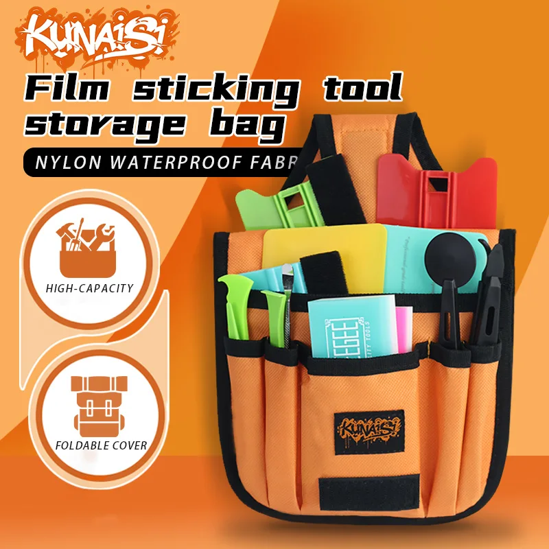 KUNAISI Kit d'outils de rangement d'outils de voiture, kit d'outils pour vêtements de charter de taille, kit d'outils multifonctionnel en toile multi-poches orange douce