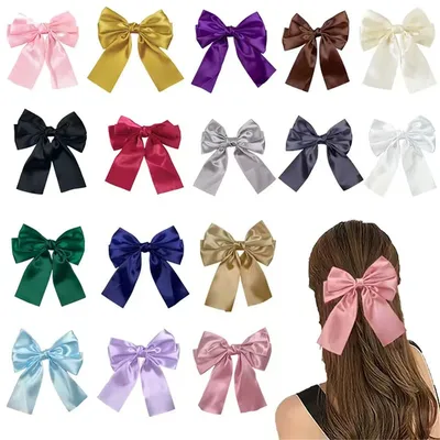 9/5/3Pcs/set Solid Color Ribbon Bow Hair Clip, Sweet Style Satin Bow Hair Clip, Back Head Hair Clip, Ponytail Tie Hair Clip, Top