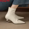 Plus Größe 34-42 Echtes Leder Spitzschuh Med Heels Reißverschluss Moderne Stiefel Winter Herbst Schuhe Prägnante elegante Kleid Stiefeletten