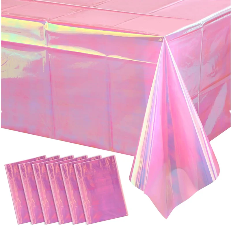 Pink schillernde Kunststoff-Tischdecke, glänzende Folie, metallische Laser-Regenbogen-Rechteck-Tischdecke für Geburtstag, Hochzeit, Party, Dekoration Image