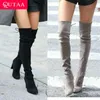QUTAA Mode Frauen Overknee Stiefel Sexy Wildleder Leder Platz High Heel Frauen Schuhe Winter Stretch Elastische Stiefel Größe 34-43
