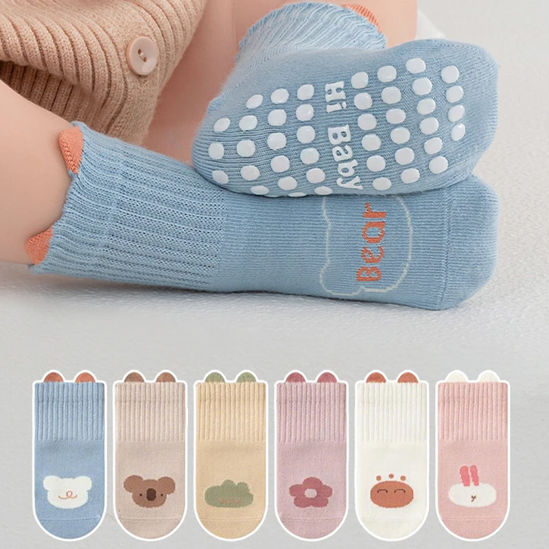 3 Paar rutschfeste Baby-Bodensocken, niedliche Cartoon-Kleinkind-Socken, weiche rutschfeste Innensocken für Neugeborene für Jungen und Mädchen Image