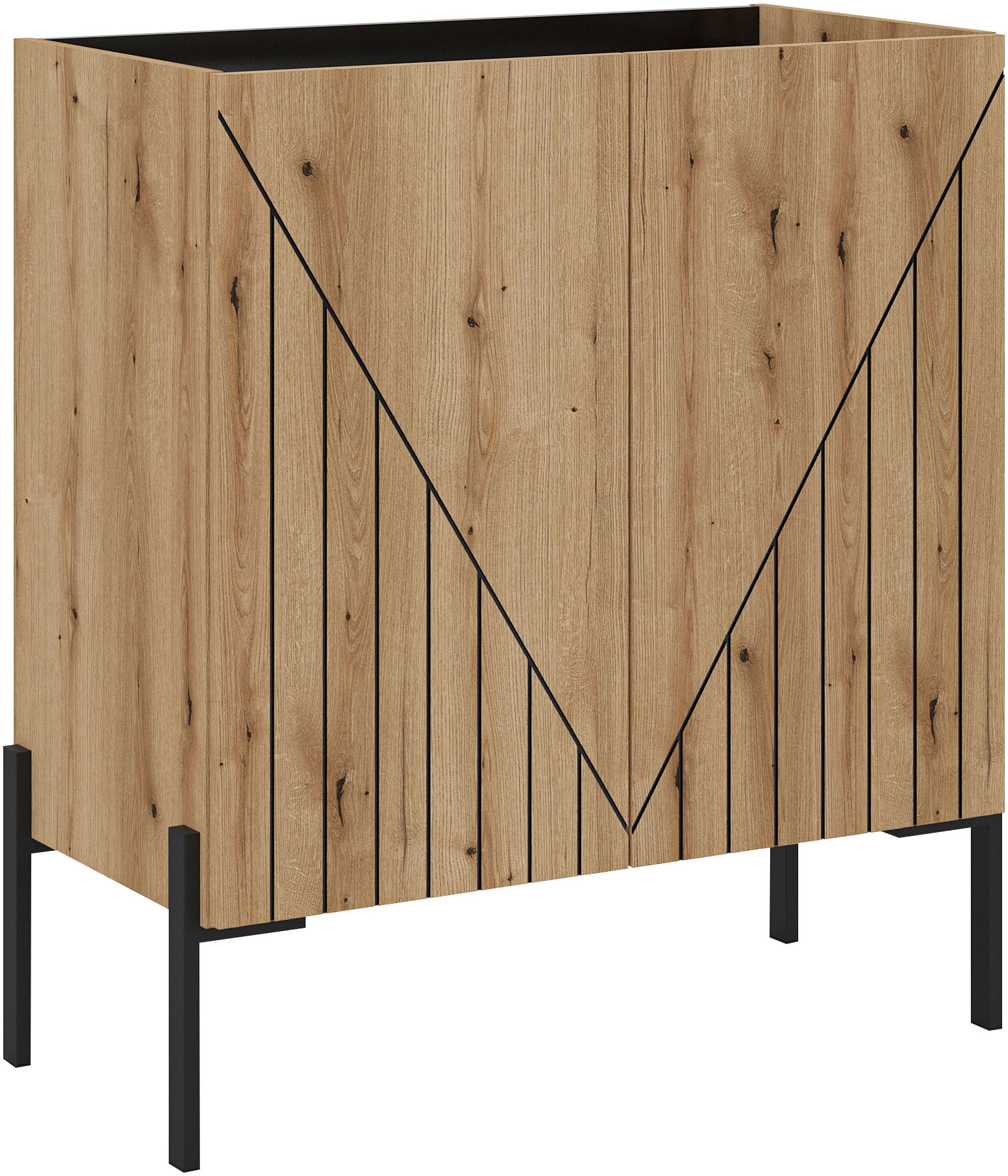 Kommode INOSIGN "SNETT, Höhe: 91cm, mit Metall-Stabfüßen, 2 Türen, 2 Einlegeböden", evoke oak nachbildung, B:82cm H:91cm T:40cm, FSC-zertifizierter Holzwerkstoff, Sideboards, Kommode, Anrichte, Sideboard, Schrank, Board, Highboard