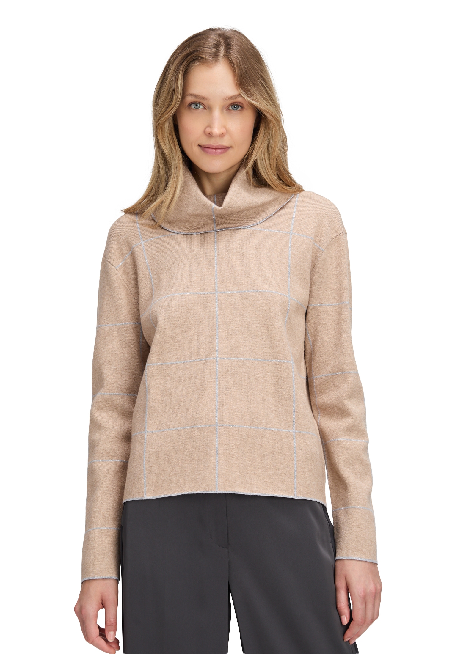 Strickpullover BETTY BARCLAY "Damen mit Lurexfaden", Damen, Gr. 46, beige (patch beige, grau), Strick, Obermaterial: 45% Viskose, 24% Polyester, 21% Polyamid, 10% Polyester, lässig geschnitten normal, Pullover Strickpullover
