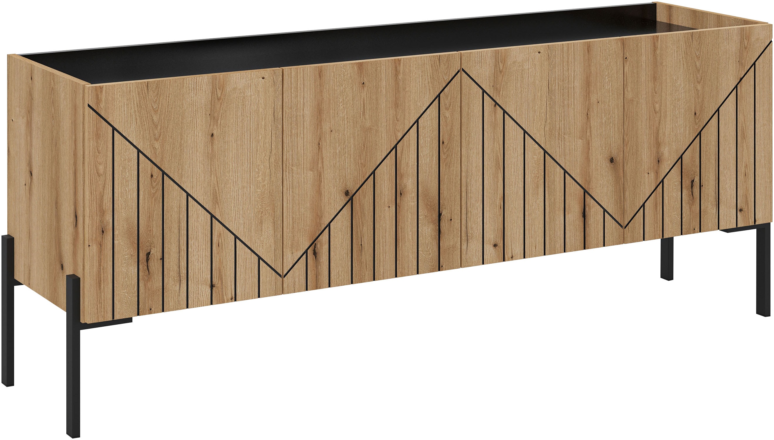 Lowboard INOSIGN "SNETT, Breite: 155cm, mit Metall-Stabfüßen, 4 Türen, 2 Einlegeböden", evoke oak nachbildung, B:155cm H:62cm T:40cm, FSC-zertifizierter Holzwerkstoff, Sideboards, Lowboard, TV-Lowboard, Mediaschrank, Mediaboard, TV-Schrank, Schrank,...