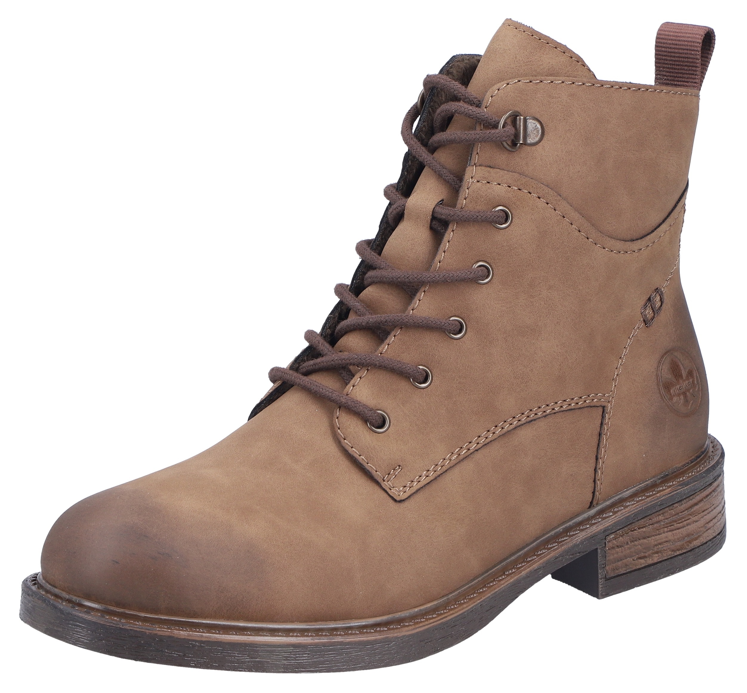 Schnürstiefelette RIEKER, Damen, Gr. 36, braun, Lederimitat, used, Basic, Schuhe Schnürstiefelette, Schnürboots, Casual-Boots in aktueller Used-Optik