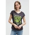 V-Shirt SOCCX, Damen, Gr. XXXL, charcoal mist, Material: 100% Baumwolle, bedruckt, Glitzermuster, casual, regular fit normal, Kurzarm angeschnitten gerader Abschluss, Shirts, mit überschnittenen Schultern