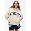 Kapuzensweatshirt SUPERDRY "ATH ESS RELAXED HOOD", Damen, Gr. L, beige (desert bone sanftes weiß), Sweatware, Obermaterial: 100% Baumwolle, bedruckt, casual, oversize, Rundhals, Langarm Rippbündchen, Sweatshirts