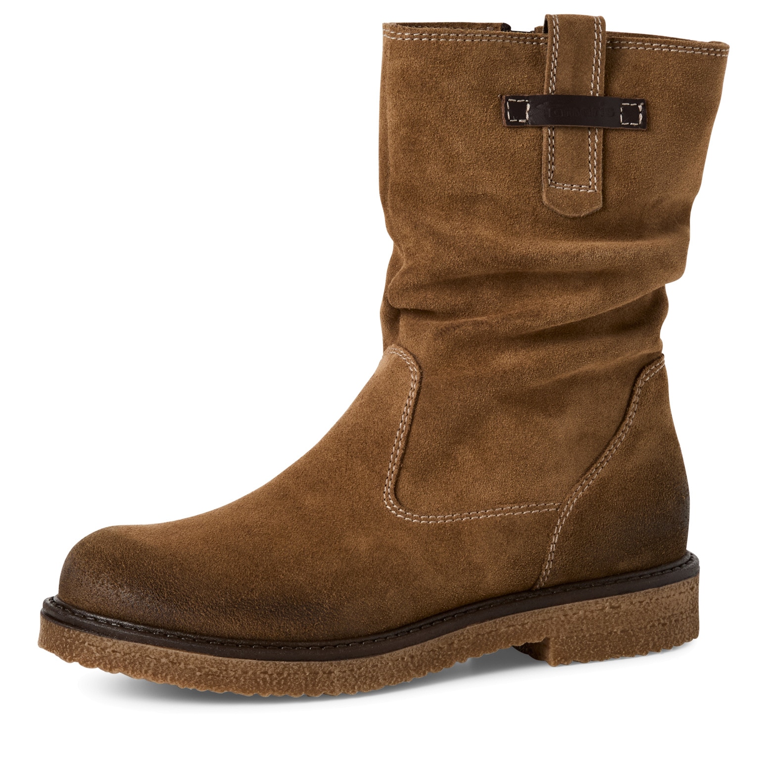 Stiefelette TAMARIS, Damen, Gr. 36, braun, Veloursleder, used, Schuhe Stiefelette, Blockabsatz, Kurzstiefel mit praktischem Innenreißverschluss