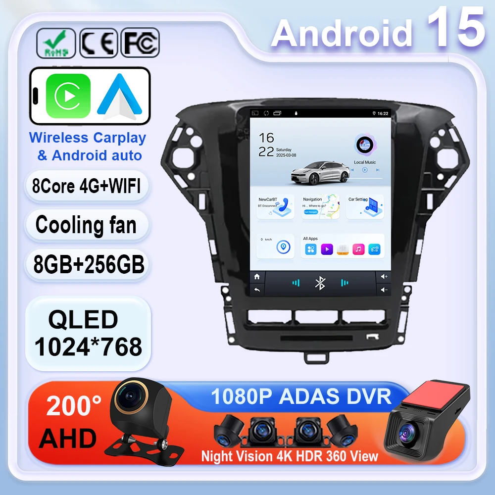 Für ford mondeo mk4 2012-2015 autoradio carplay android 14 dsp multimedia auto 4g wifi bt 2011 zoll bildschirm autoradio stereo qled Image