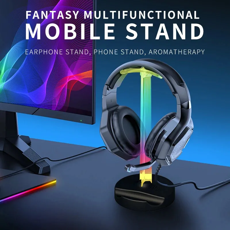 RGB-Gaming-Headset-Ständer mit USB-Desktop-Umgebungsbeleuchtung – ergonomisches Design, Farbwechsel, perfektes Geschenk für PC-Gamer Image