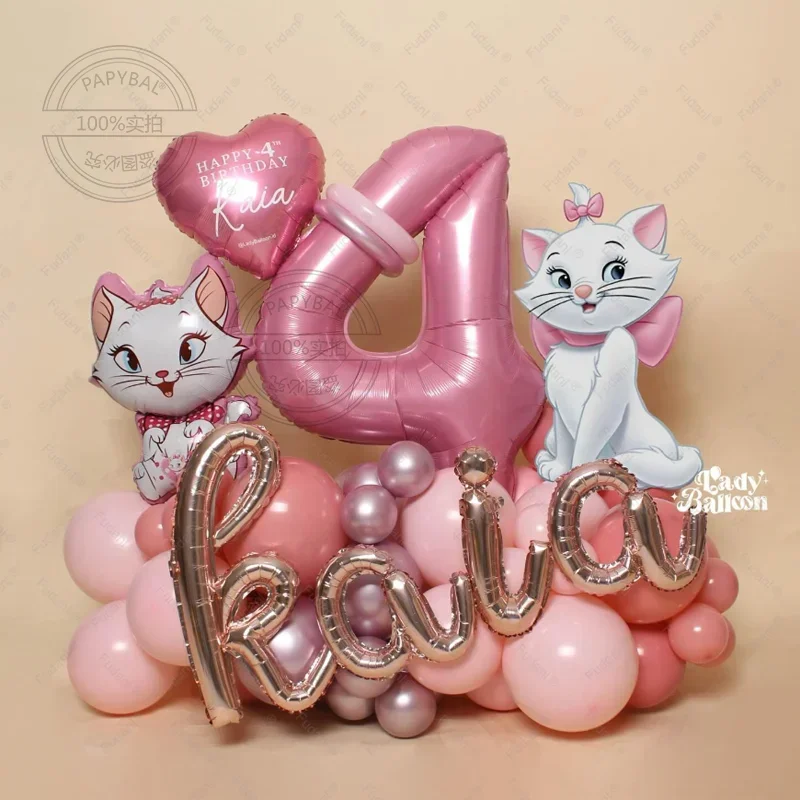 44 stücke Rosa Katze Ballons Set 32 zoll Anzahl Ballon Mädchen Favor Geburtstag Party Dekorationen Cartoon Marie Katze Folie Globlos liefert Image