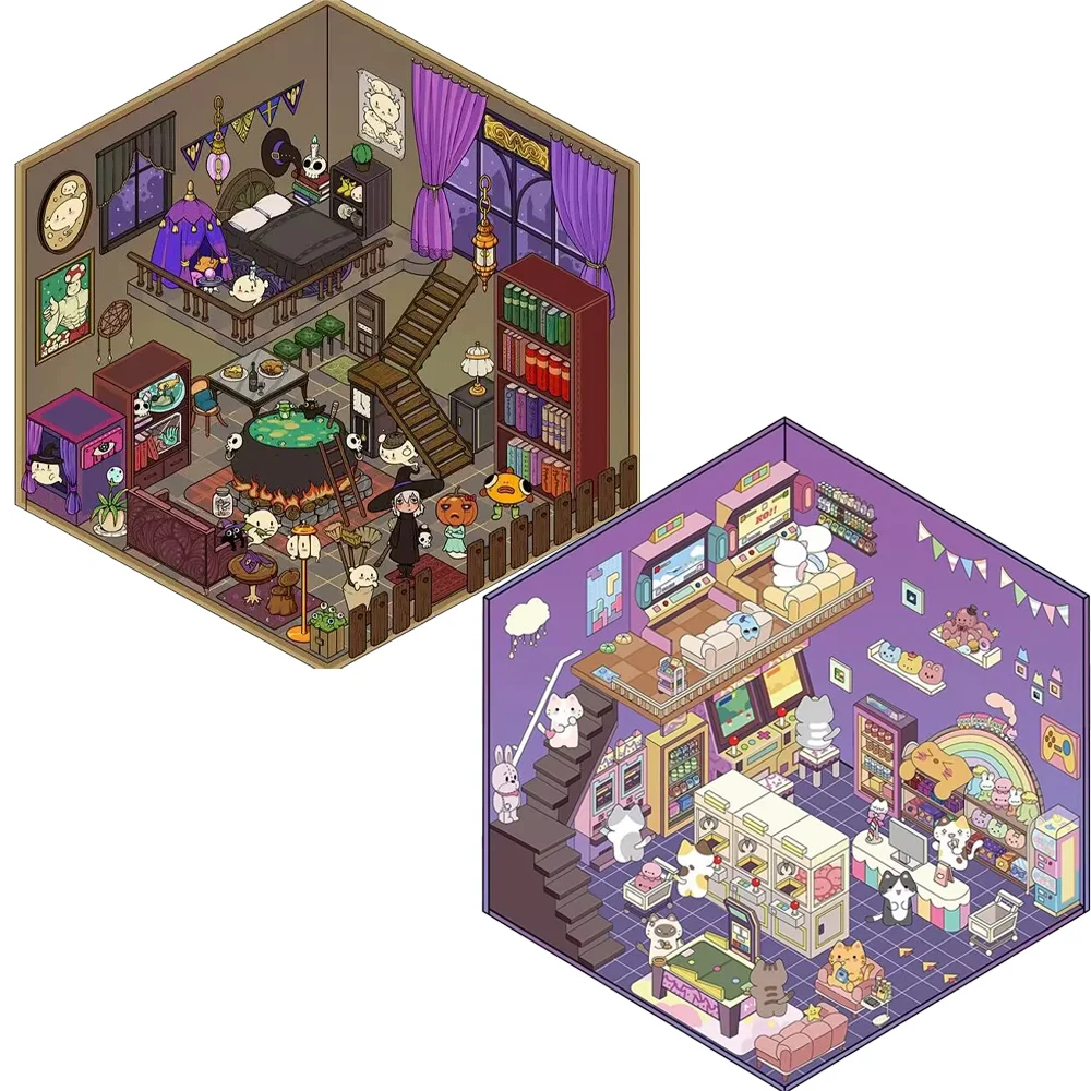 Cartoon DIY 3D Landschaftsbau Aufkleber Miniatur Welt Szene Visuelle Stapeln Dreidimensionale Aufkleber Weihnachtsgeschenk für Kinder Image