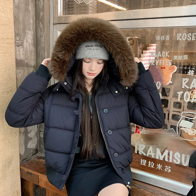 Frauen Winter Faux Pelz Mit Kapuze Langarm Baumwolle Gefütterte Jacke Dame Casual Einfarbig Schlank Verdickt Warme Kurze Outwear Top