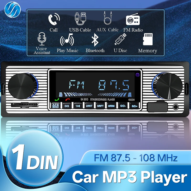 Hippcron autoradio 1 DIN stéréo numérique lecteur MP3 voiture Bluetooth FM Audio USB/SD musique avec entrée AUX dans le tableau de bord 12V alimentation ISO