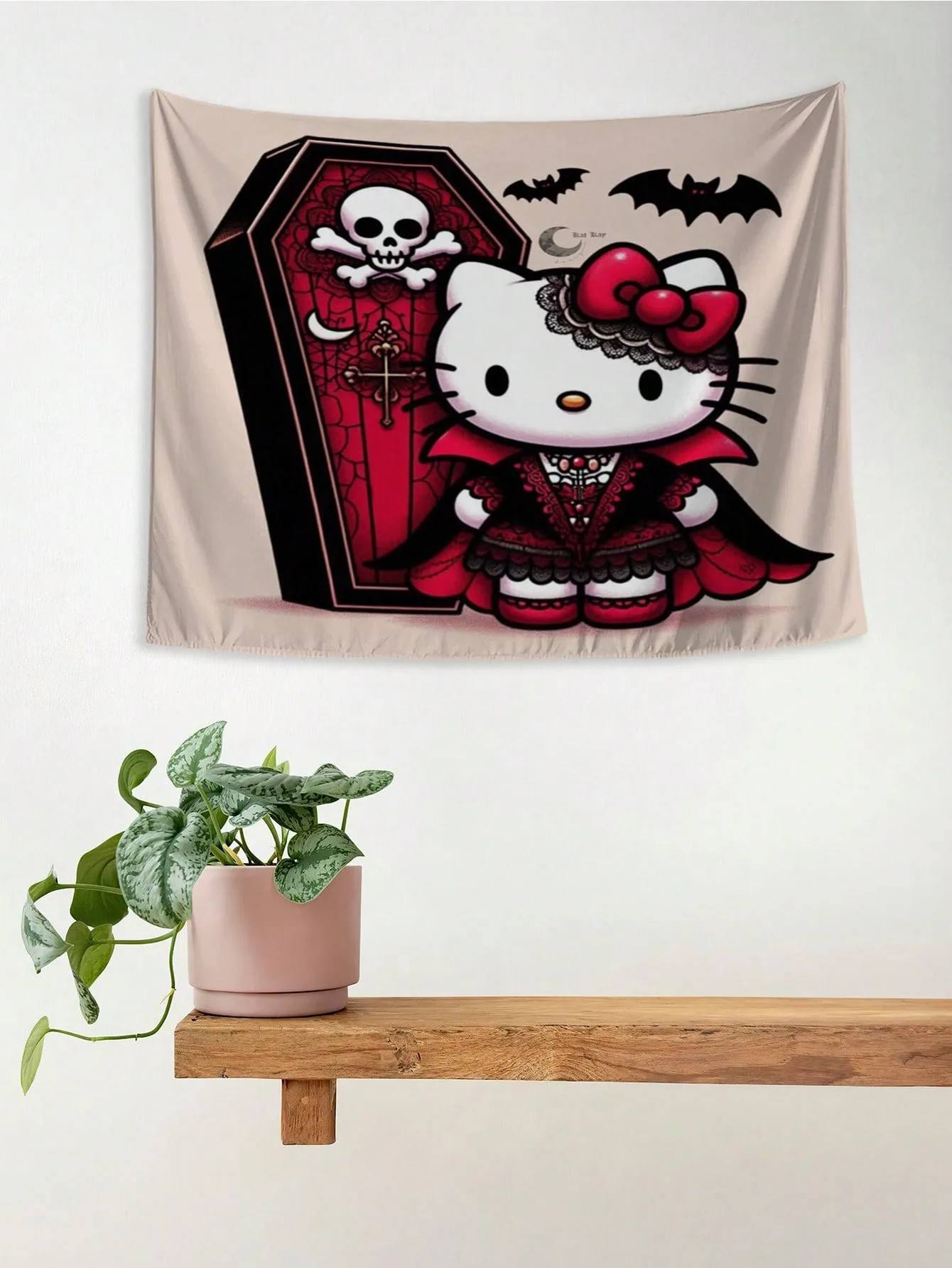 Sanrio Hello Kitty Wandteppich, Vampir, Kitty, Cartoon-Kunst, Dekoration, Märchen-Stil, Schlafzimmer, Wohnzimmer, Flur, ideales Geschenk