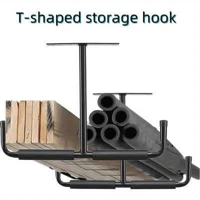 2PCS Metal Garage Hanging Storage Rack,Wall/Ceiling Storage Collection Rack,High Load Bearing Hook for Bulky Items As Hoses Wood