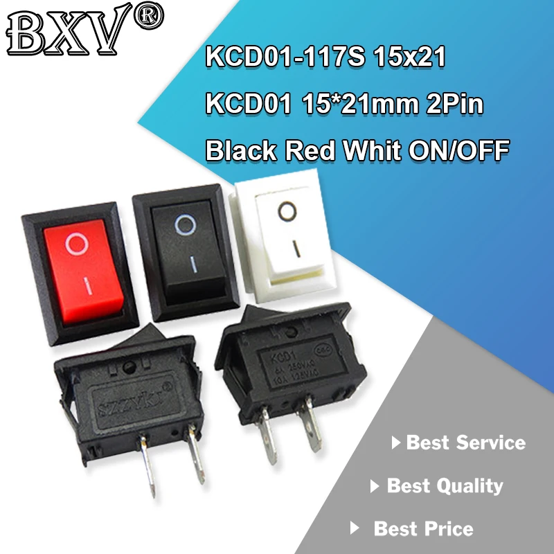 10PCS KCD01-117S 15x21 KCD01 15*21mm 2Pin Schwarz Rot Weiß AUF/OFF SPST Panel Mount Rocker Schalter AC 6A/250V 10A/125V Netzschalter Image
