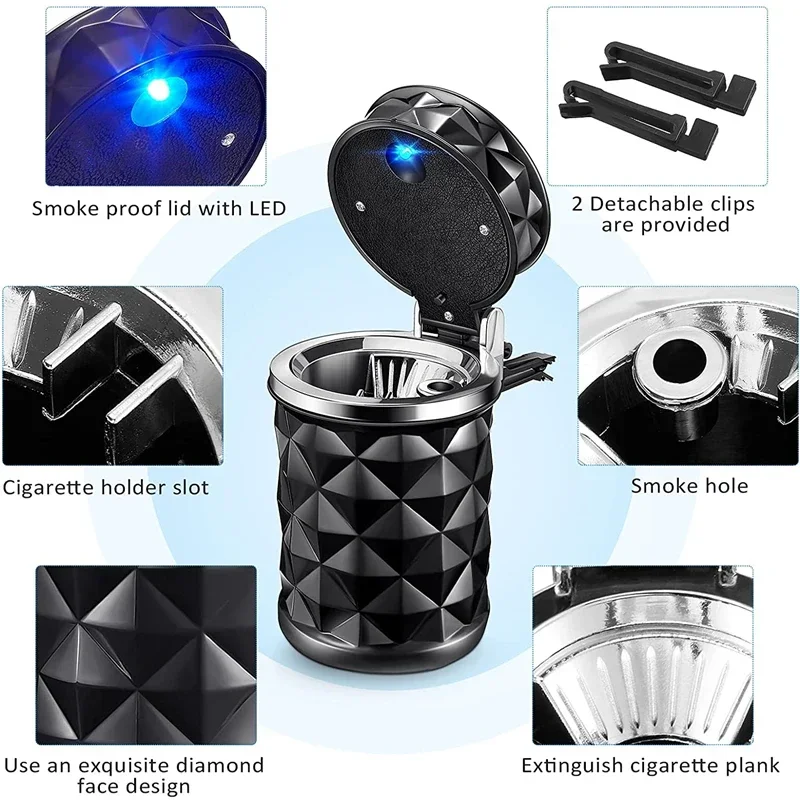 Auto Tragbare Universal Aschenbecher Mit LED Licht Legierung Aschenbecher Aluminium Tasse Rauchfreien Auto Aschenbecher Flammschutzmittel Auto Zubehör