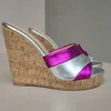 LAIGZEM Frauen Plattform Keile Pumps Patchwork Slip Auf Maultiere 13 CM High Heels Sandalen Rutschen Schuhe Frau Große Größe 39 41 43 45 48