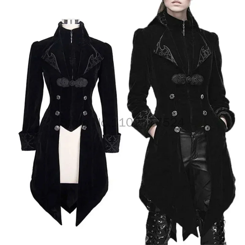 2025, neues Steampunk-Kostüm für Damen und Herren, mittelalterliches Kleid, Samt, Stehkragen, Frack, Gothic, Vampir, Cosplay, Jacke, Mäntel, S-5XL Image